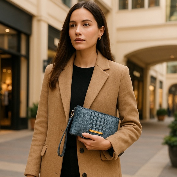 Brand New Brahmin Croc-Embossed Wristlet – Steel Blue/Gray – Never Worn - Picture 1 of 10